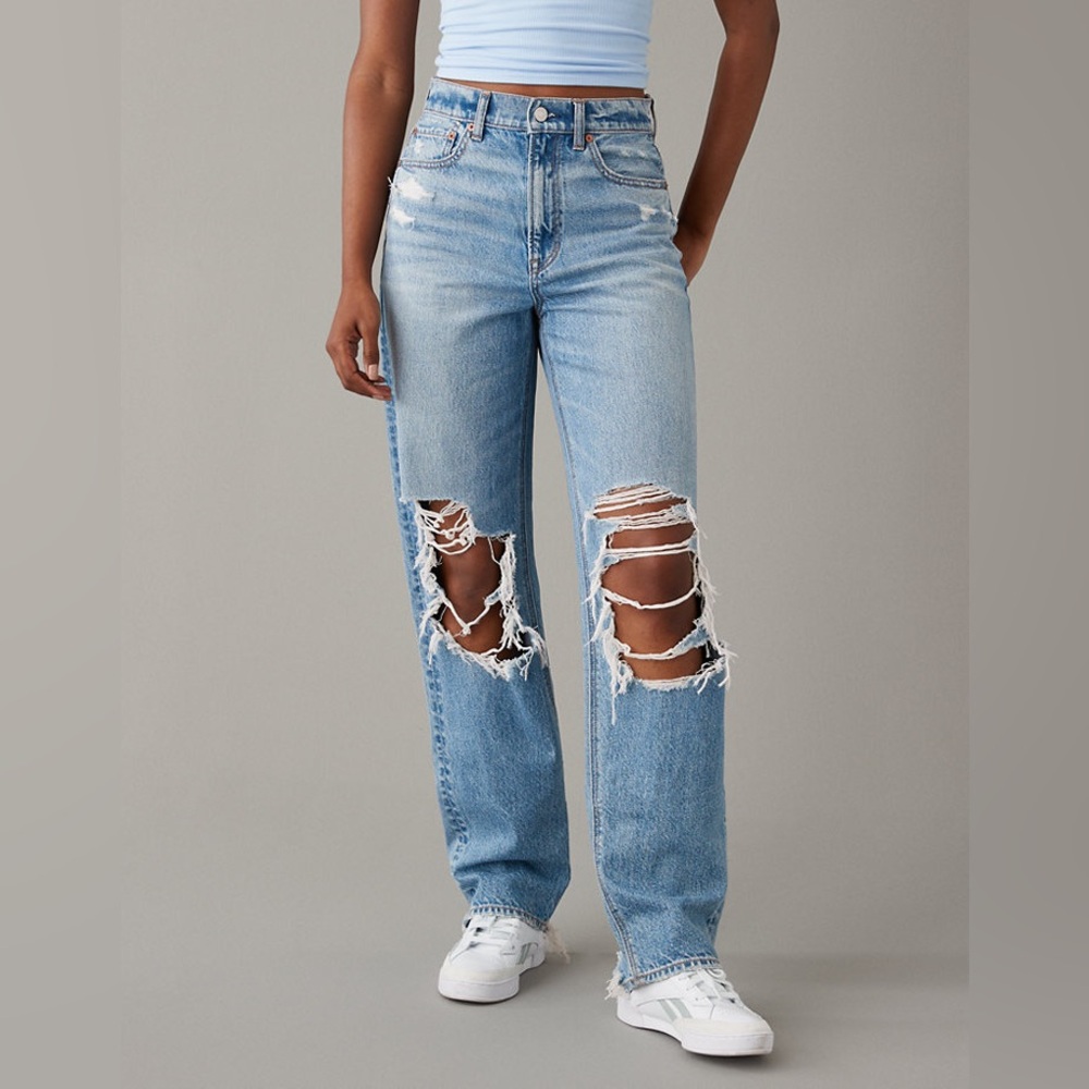 American Eagle Strigid Highest Rise Baggy Straight Jeans Size 0